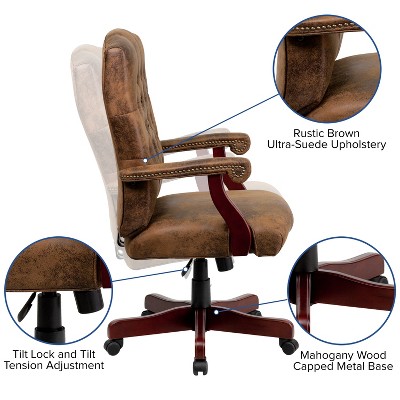 Bomber Brown Microfiber High-Back Swivel Office Chair with Metal Base