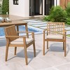 Outdoor Dining Chairs Set of 2,Acacia Wood Patio Chairs with Waterproof Cushions,Slatted Backrest Dining Chairs for Garden-Coolbibila - 2 of 4