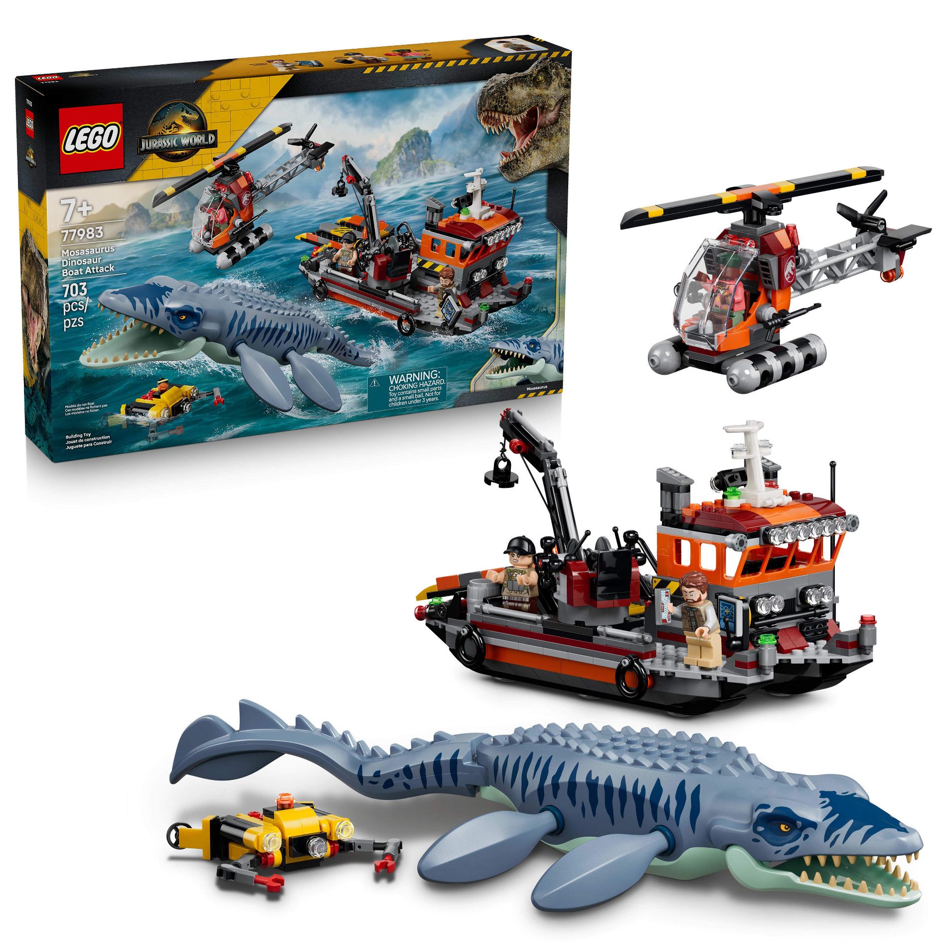 LEGO Jurassic World Mosasaurus Dinosaur Boat Attack 77983