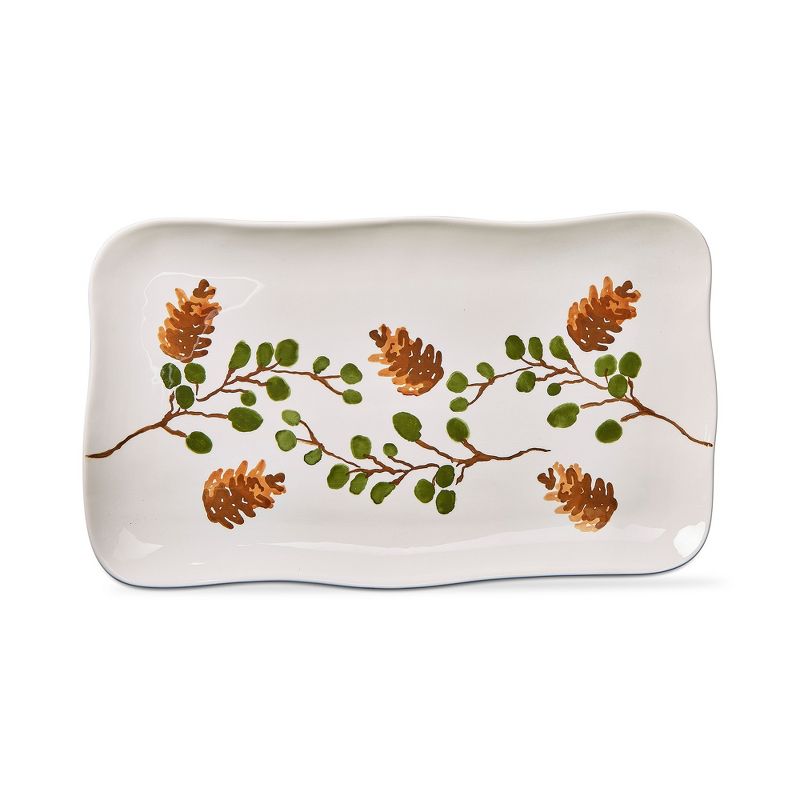tagltd White Rectangle Pinecone with Greeney Earthenware Wave Edged Dishwasher Safe Serving Platter, 17.0 x 10.0 in., 1 of 3