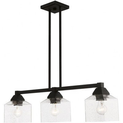 Aragon Black Steel 3-Light Linear Chandelier with Clear Seeded Glass