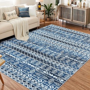 Modern Washable Geometric Area Rug, Plush & Soft Mat, Non-Slip Carpet for Living Room Bedroom Dining Room Office Farmhouse Home Decor - 1 of 4
