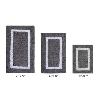 Hotel Bath Rug 100% Premium Cotton Tufted Weave Two Tone Reversible 3 Piece Bathroom Rug Set, Super Soft & Water Absorbent, Machine Washable Bathmat