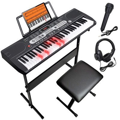 SKONYON 61-Key Beginners Electronic Keyboard Piano Set with LCD Screen, Lighted Keys, 3-Teaching Modes