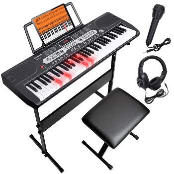 SKONYON 61 Key Lighted Keyboard Piano Set Portable Electronic Keyboard for Beginners Complete Piano Kit Microphone