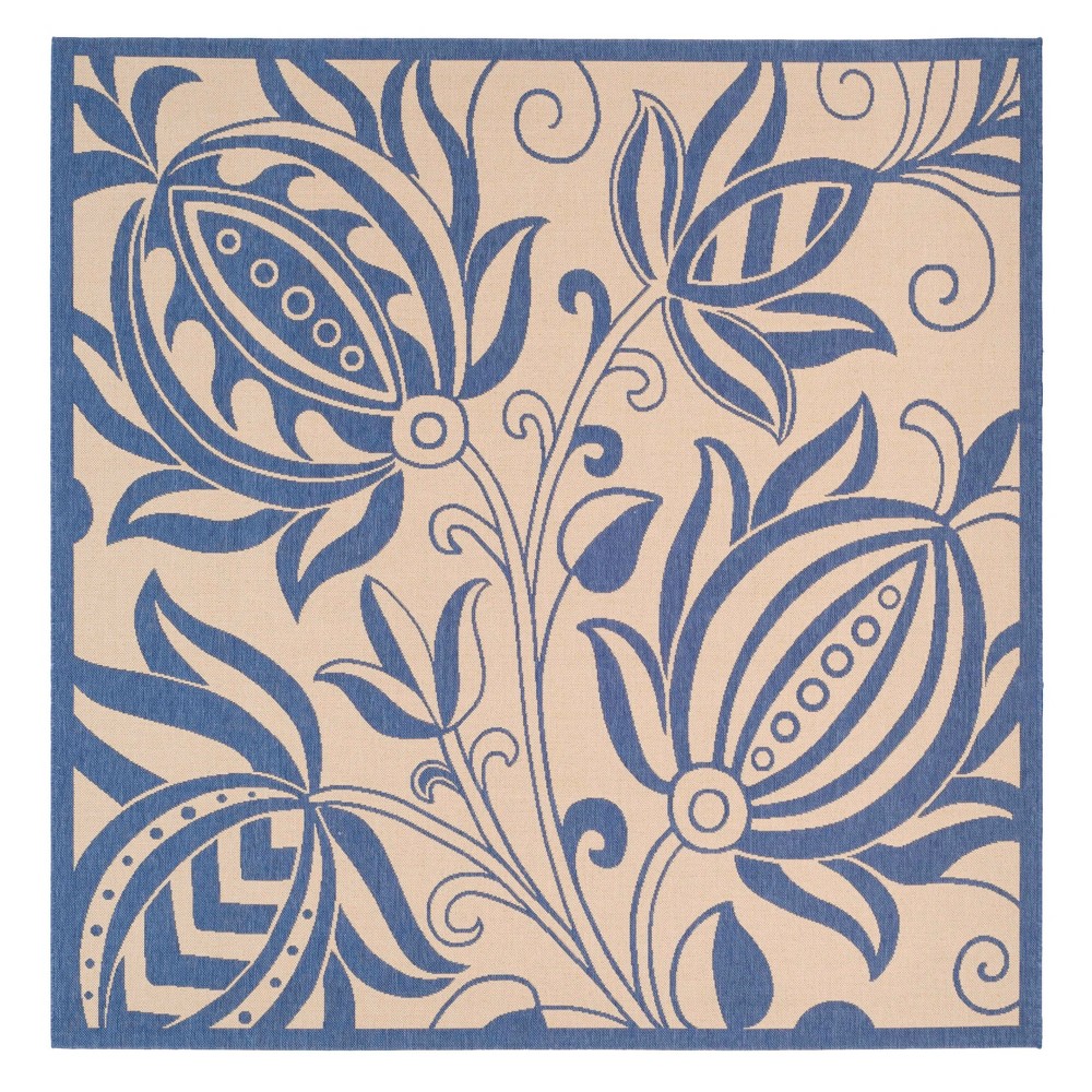 6'7inX6'7in Gori Urban Patio Rug Natural/Blue - Safavieh