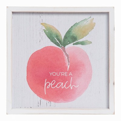 Transpac Wood 11.75 in. Multicolor Spring You're A Peach Wall Decor