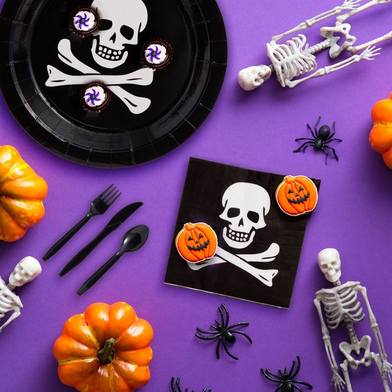 144-Pieces Pirate Party Supplies with Skeleton Paper Plates, Napkins, Cups and Cutlery for Skull Birthday Party Decorations, Serves 24, 5 of 10