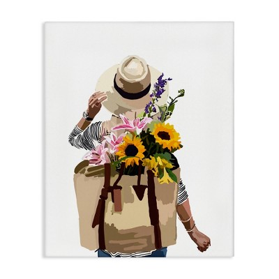 Stupell Industries Woman Carrying Floral Backpack, 30" x 40"
