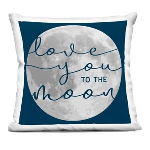 1pc 18"x18" Stupell Industries Love You to Moon Blue Calligraphy Night Sky Square Kids' Throw Pillow Blue - 1 of 4