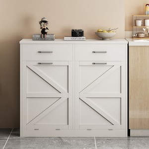White Tilt Out Trash Cabinet with 2 drawer , Deodorising Function, Holds Up to 2x10 Gallons Capacity for Kitchen and Dining Room, and Laund - 1 of 4