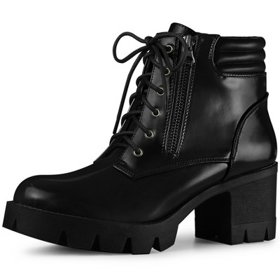 Perphy Women's Platform Lace Up Chunky Heel Ankle Combat Boots : Target