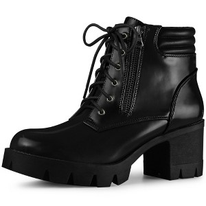 Perphy Women's Platform Lace Up Chunky Heel Ankle Combat Boots - 1 of 4
