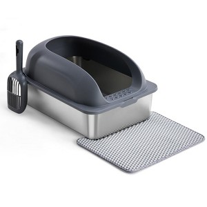 Kumasinova Cat Litter Box with Scoop,65L Top Entrance Pet Litter Box,Stainless Steel Tray,20lbs Capacity,23.6" L x 15.7" W x 15" H,Black - 1 of 4