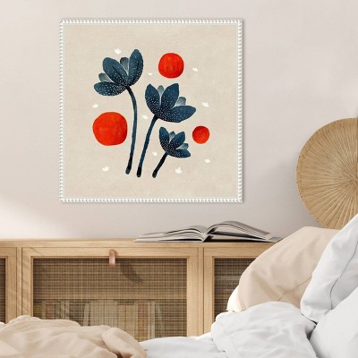 Blue Flowers II Abstract Canvas Art with White Floater Frame