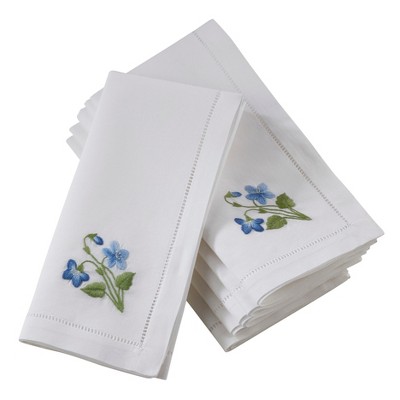 Saro Lifestyle Embr'd Violet Hemstitch Napkin, 20" Square, White (Set of 6)