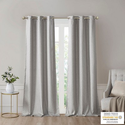 PAGED 42x84 Inch Tonal Printed Faux Silk Total Blackout Curtains,Curtain Panels for Living Room,Bedroom(2 Pcs Window Panels)