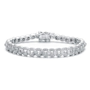 Guili Rhodium-Plated Sterling Silver with Cubic Zirconia Round Flat Link Tennis Bracelet, Modern and Sleek Design for a Chic, Elegant Style - 1 of 4