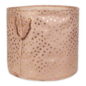 Design Imports Polyester Bin Dots Gold / Millennial Pink Round Large 15X16X16 - 1 of 4