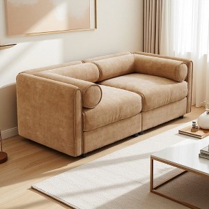Chenille 2-Seater Sofa with Hidden Storage & Cylindrical Arms - 1 of 4