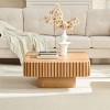 35'' Modern Small Wood Square Coffee Table, Handcraft Drum Coffee Table with MDF Pedestal Base for Living Room,Compact Spaces-Coolbibila - 2 of 4