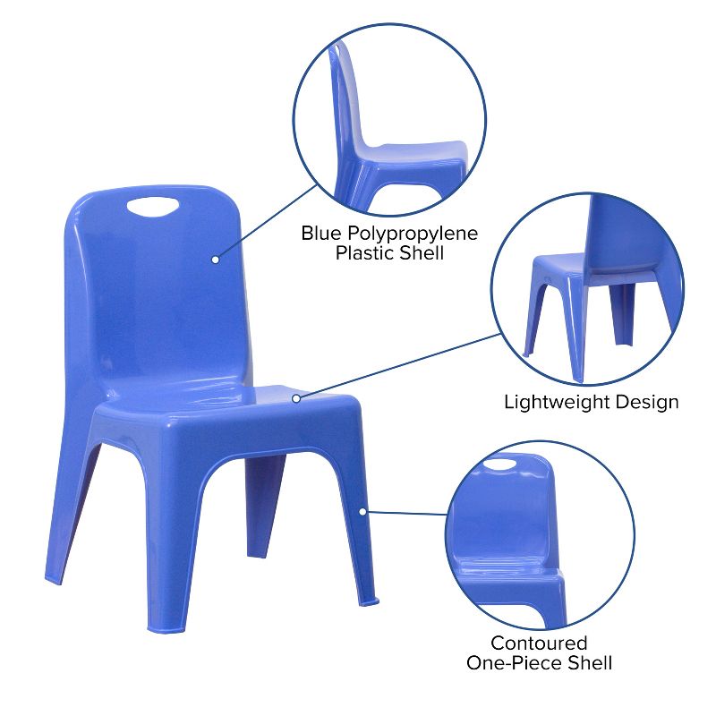 Flash Furniture 2 Pack Blue Plastic Stackable School Chair with Carrying Handle and 11" Seat Height, 3 of 11