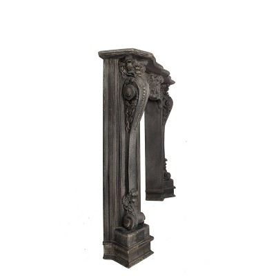 Ornate Black Wood Wall-Mounted Decorative Fireplace Mantel