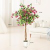 4/5/6ft Artificial Bougainvillea Tree with Wood Trunk&Pink Flowers,Fake Flower Tree with White Pot Faux Tree for Indoor/Outdoor - 2 of 4