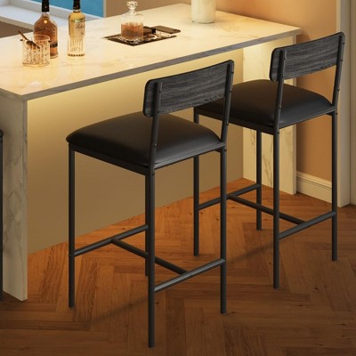 Bar Stools Set of 4, Kitchen Bar Stools with Footrest, 25.5 Inches Upholstered Bar Chairs with Back