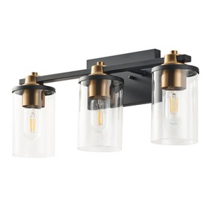 Modern 3-Light Vanity Light, Black and Gold Bathroom Fixture, Up/Down Clear Glass Wall Sconce, Over Mirror Lighting - 1 of 4