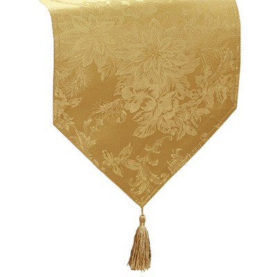 Gold Jacquard Holiday Table Runner with Tassels, 13" x 70"