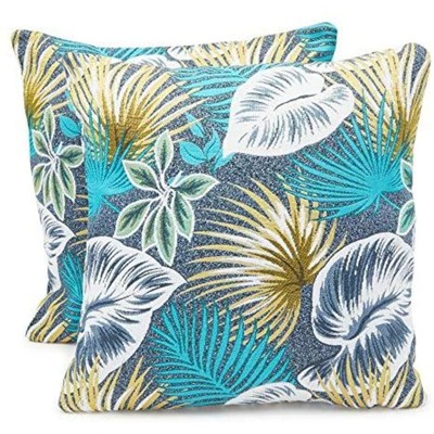 Okuna Outpost 2 Pack Tropical Palm Leaf Throw Pillow Covers Case, Beach Home Decor, 17 x 17 inch Blue