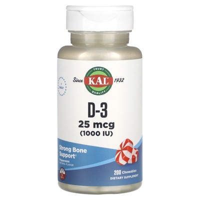 KAL D-3, Peppermint, 25 mcg (1,000 IU), 200 Chewables
