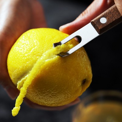 Viski Channel Knife, Cocktail Garnish Citrus Zester, Walnut Wood & Stainless Steel Bar Tool with Rivets, Set of 1