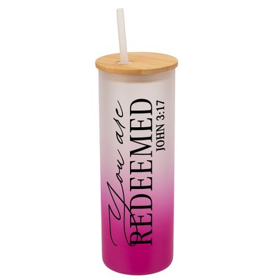 Elanze Designs You Are Redeemed Vertical Walk in Faith Wrap-Around Design 25 Ounce Frosted Gradient Glass On-The-Go Coffee Travel Skinny Tumbler Mug