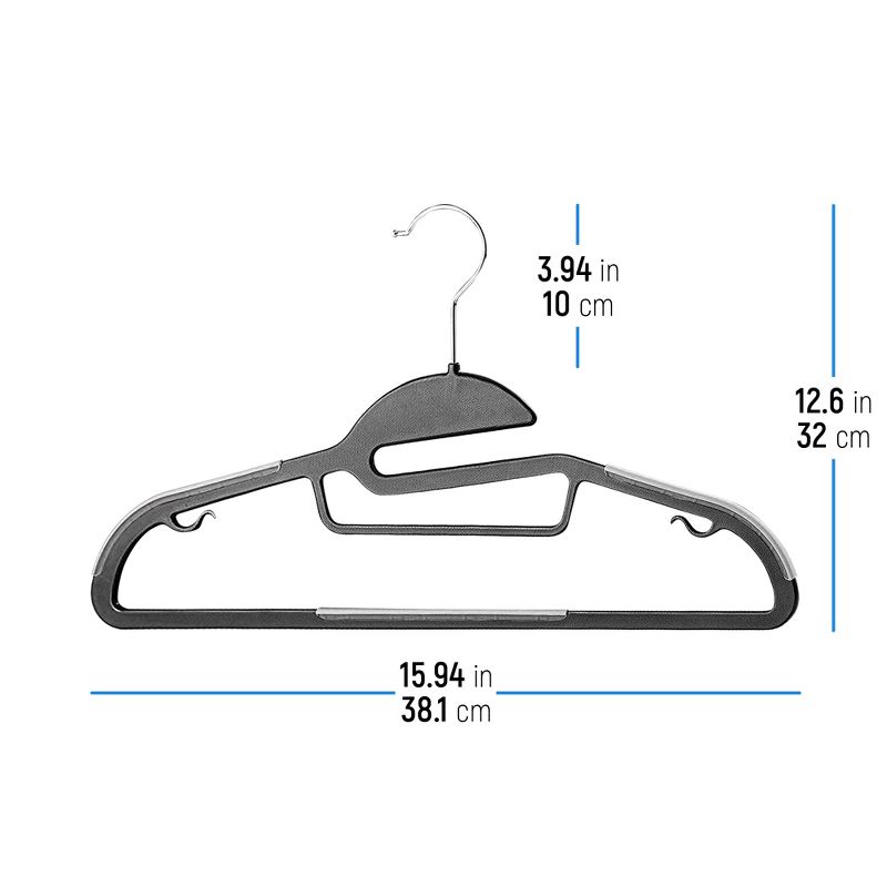 OSTO 20-Pack U-Slide Plastic Shirt Hangers; Easy Slip-In, Anti-Stretch, Tie Bar, Pant Bar, Strap-Hooks, and 360-Degree Swivel Hook, 4 of 5