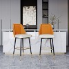 POVISON Modern Counter Height Bar Stools Set of 2, 30" Seat Height Upholstered Barstools with Wingback Back, Metal Frame, Orange - 2 of 4