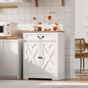 Farmhouse Coffee Bar Cabinet with 2 Doors & Drawer, Kitchen Storage Buffet Sideboard, Adjustable Shelf, 150 LB Capacity, Easy Assembly for Dining Room - 1 of 4