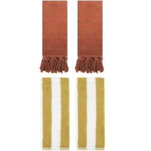REGALWOVEN 4 Packs Striped and Solid Tassels Absorbent Soft Cotton Hand Towel for Bathroom - 1 of 4