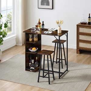 COZONY 3-Piece Bar Table and Chairs Set, Dining Table Set w/ 3 Storage Shelves & Stools - 1 of 4