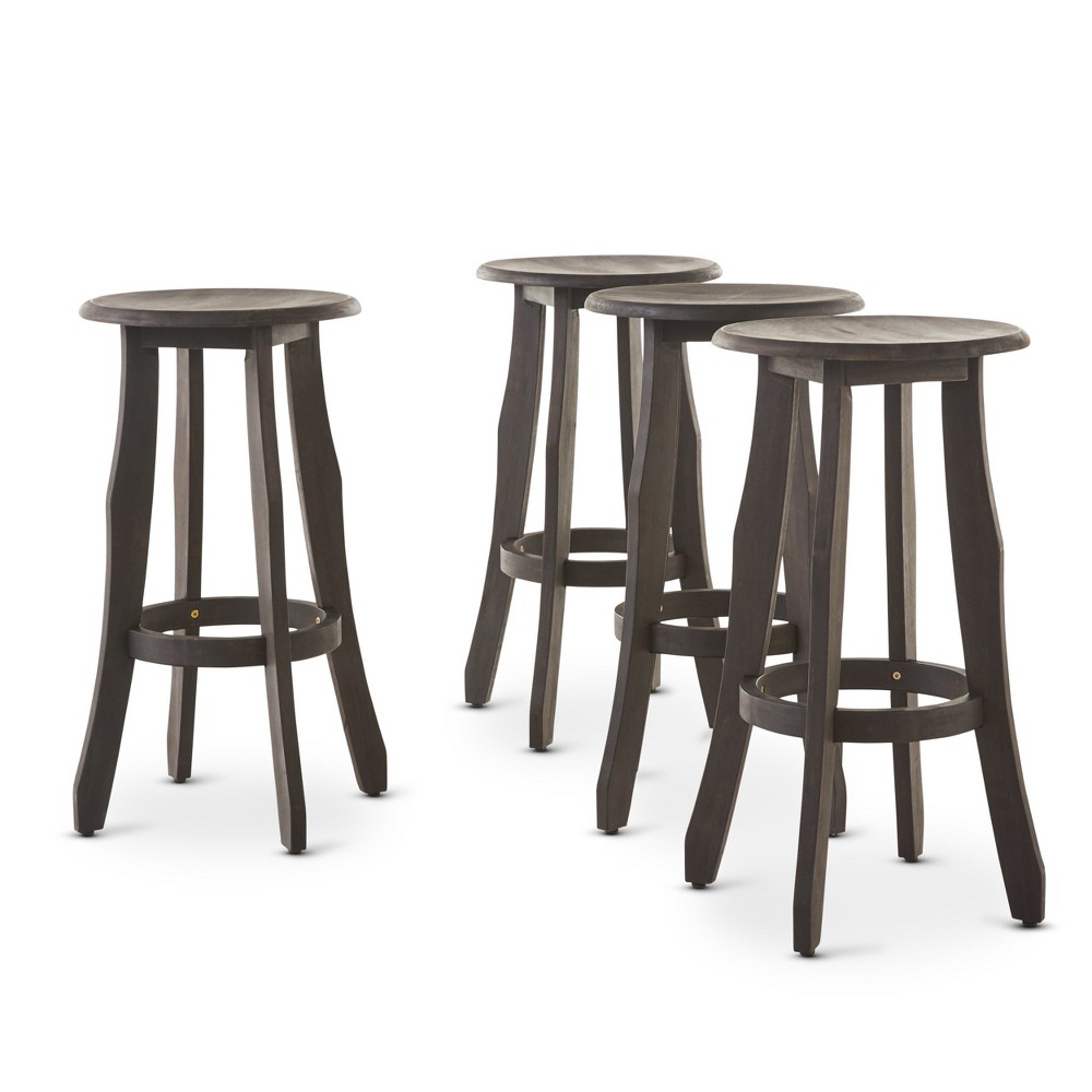 Photos - Chair Pike Set of 4 Acacia Barstool - Dark Gray - Christopher Knight Home