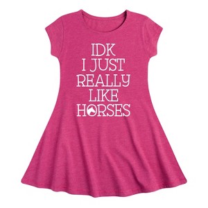 Girls' - Instant Message - Idk I Like Horses Fit & Flair Cap Sleeve Graphic Dress - 1 of 4