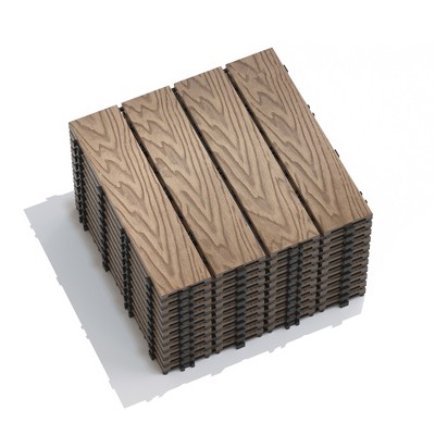 GlasFlength Carpet Tiles 22 Pack 11.8" WPC Interlocking Deck Tiles, Wood-Look Flooring for Patio Poolside Balcony Backyard, Teak, 11.8"*11.8"*0.8"
