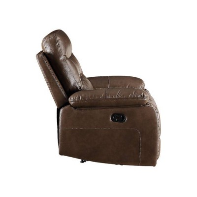Aashi Brown Leather Tufted Reclining Loveseat with Storage Console