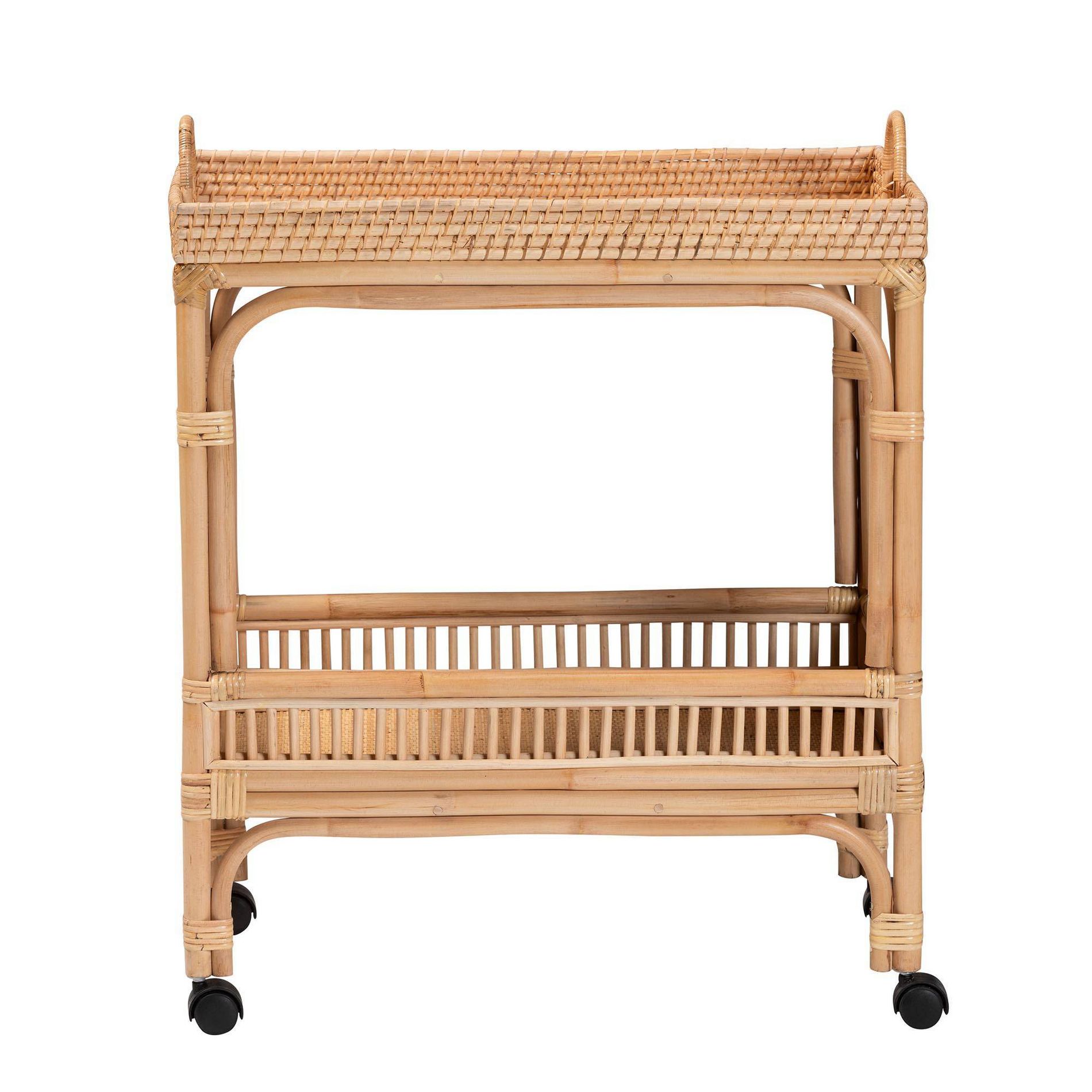 bali & pari Lombok Rattan Wine Cart Natural Brown: Indoor Bar Cart with Wine Holder, No Assembly Required