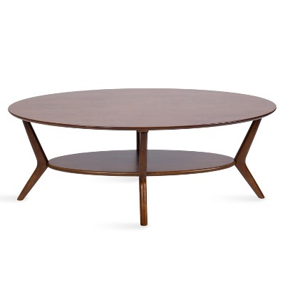 Walnut Brown Mid-Century Modern Oval Coffee Table with Storage