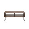 Camila Wood Coffee Table Dark Brown - Summerland Home: Acacia Veneer, Black Metal Hairpin Legs, 2 Open Shelves - 3 of 4