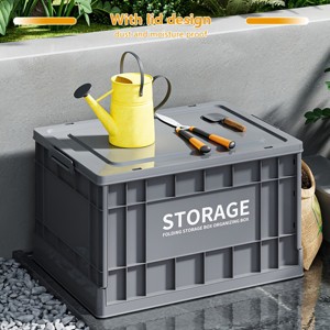 Syemin Deck Boxes 90L Storage Bins with Lids, Totes for Storage Stackable Collapsible Storage Bin Waterproof Storage Box, Gray, 24.02"*16.73"*13.78" - 1 of 4