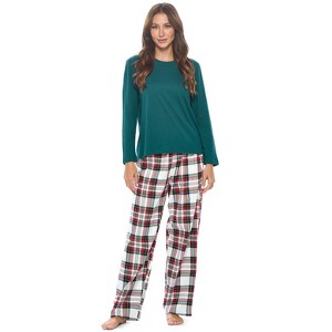 Casual Nights Women's Jersey Knit Long-Sleeve Top and Soft Flannel Bottom Pajama Set - 1 of 4
