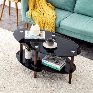 Oval Glass Coffee Table, Modern Table in Living Room Leg Tea Table, 3-layer Tempered Glass Table - 1 of 4